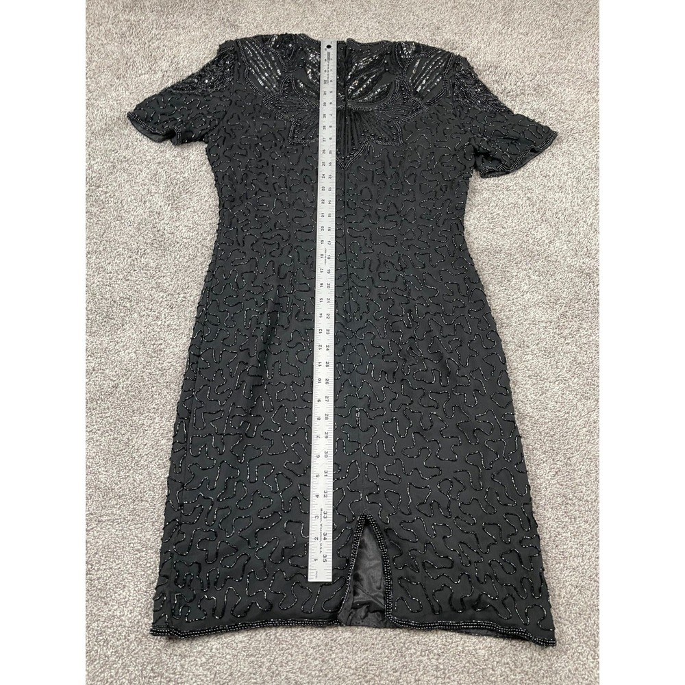 Adrianna Papell Evening Dress Womens Small Silk Bead Party Whimsigoth Fairy Goth - Picture 13 of 13